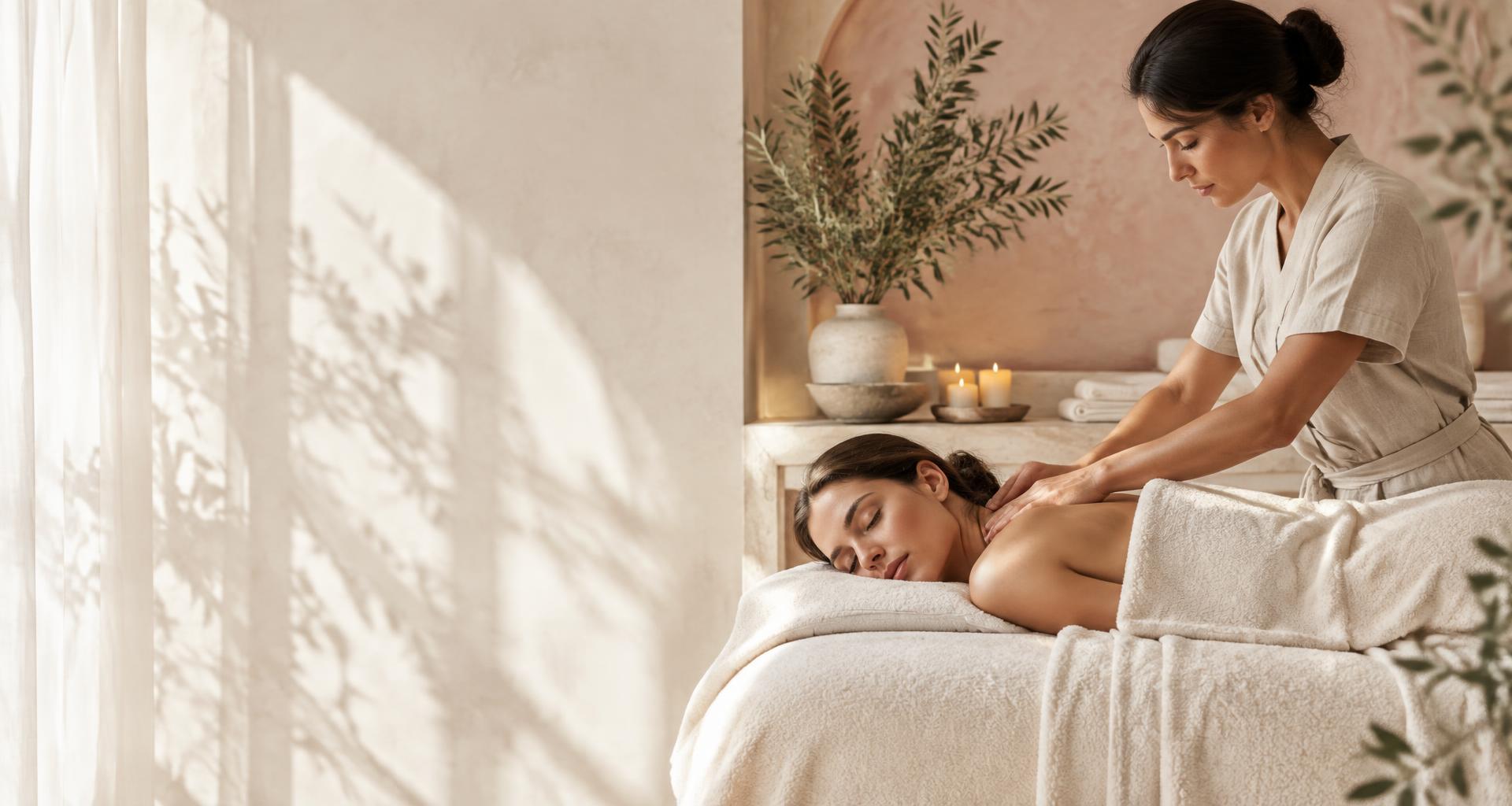 A relaxing massage in a softly sunlit treatment room